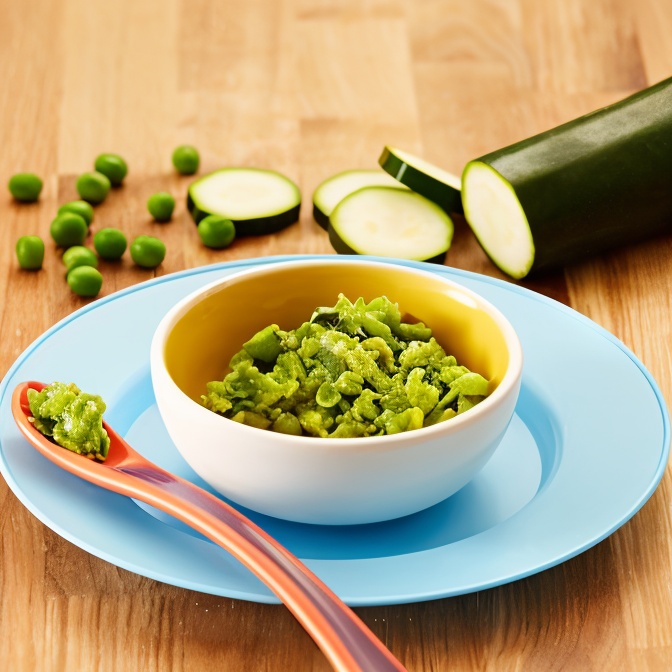 Papilla verde de chícharos y calabacitas